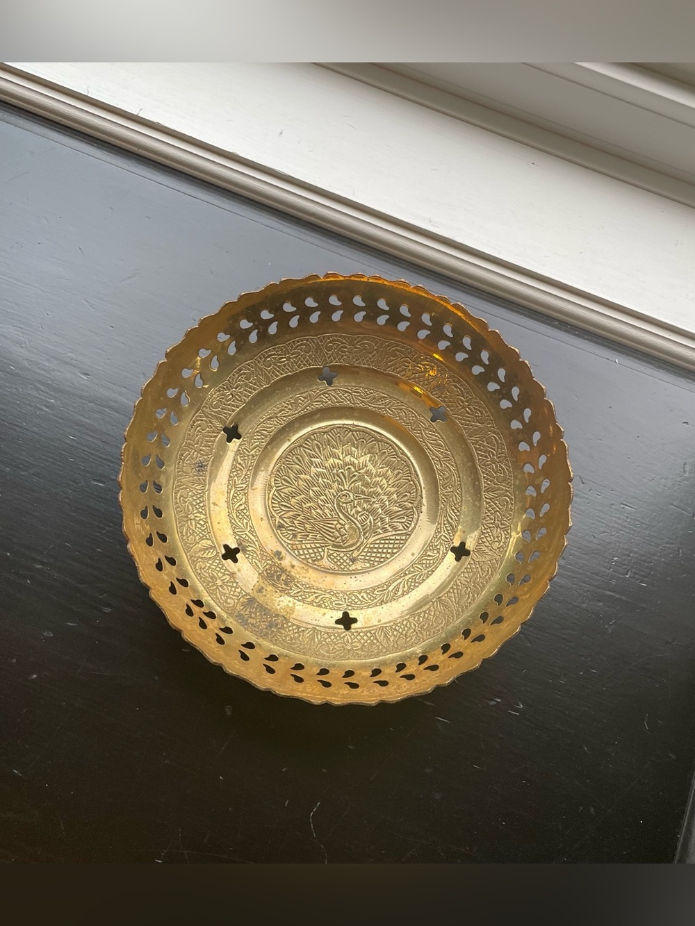 Brass Peacock Bowl With Pierced & Etched Detailing